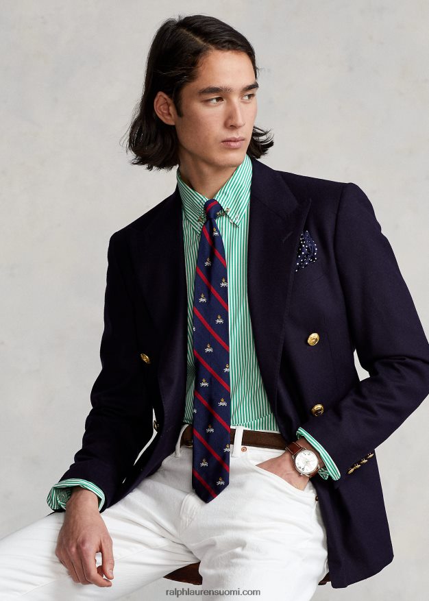 Ralph Lauren miehet klassinen istuvuus raidallinen joustava popliinipaita 0Z24ZR773 golf vihreä/valkoinen