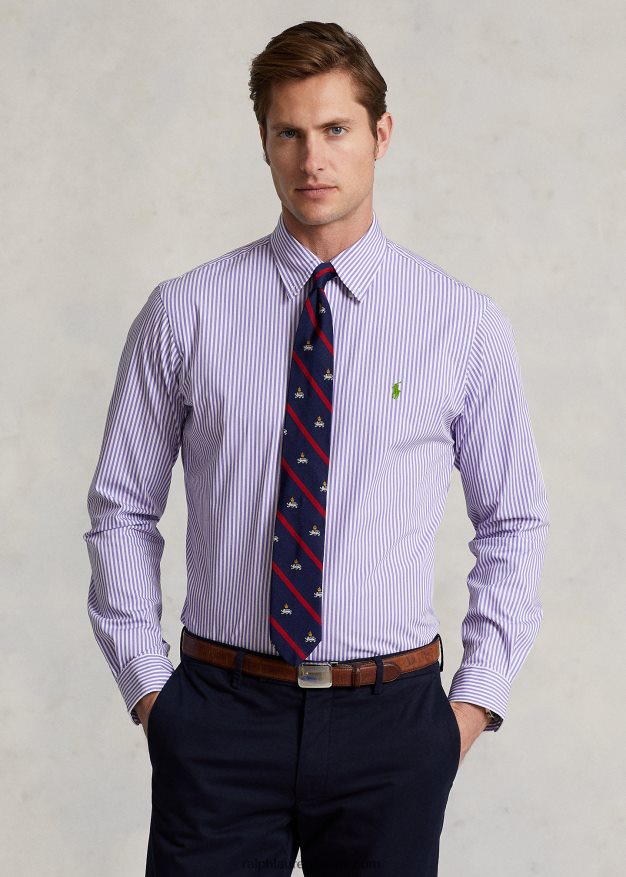 Ralph Lauren miehet klassinen istuvuus raidallinen joustava popliinipaita 0Z24ZR774 laventeli/valkoinen