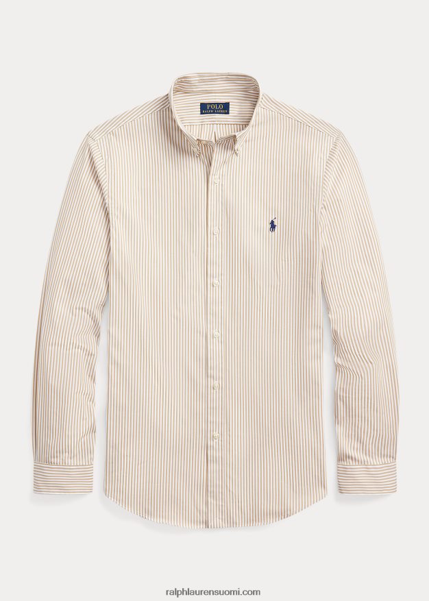 Ralph Lauren miehet klassinen istuvuus raidallinen joustava popliinipaita 0Z24ZR775 vintage khaki/valkoinen