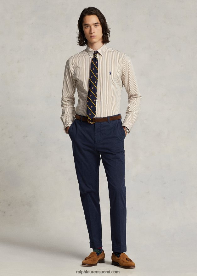 Ralph Lauren miehet klassinen istuvuus raidallinen joustava popliinipaita 0Z24ZR775 vintage khaki/valkoinen