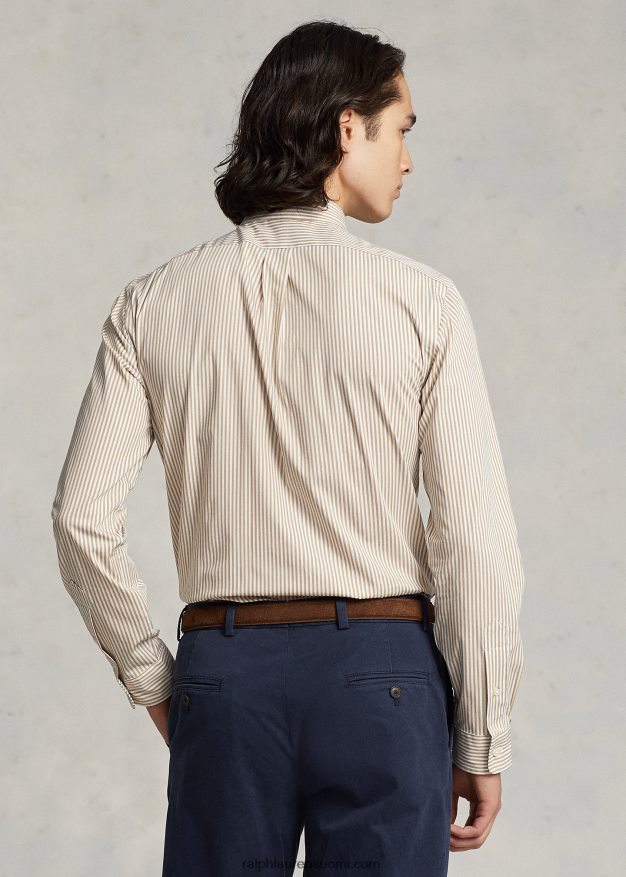 Ralph Lauren miehet klassinen istuvuus raidallinen joustava popliinipaita 0Z24ZR775 vintage khaki/valkoinen