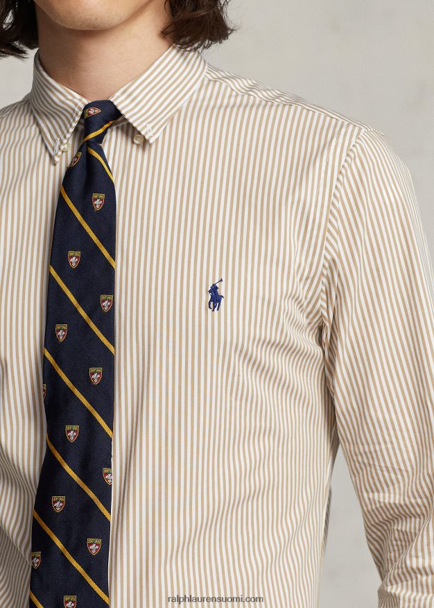 Ralph Lauren miehet klassinen istuvuus raidallinen joustava popliinipaita 0Z24ZR775 vintage khaki/valkoinen