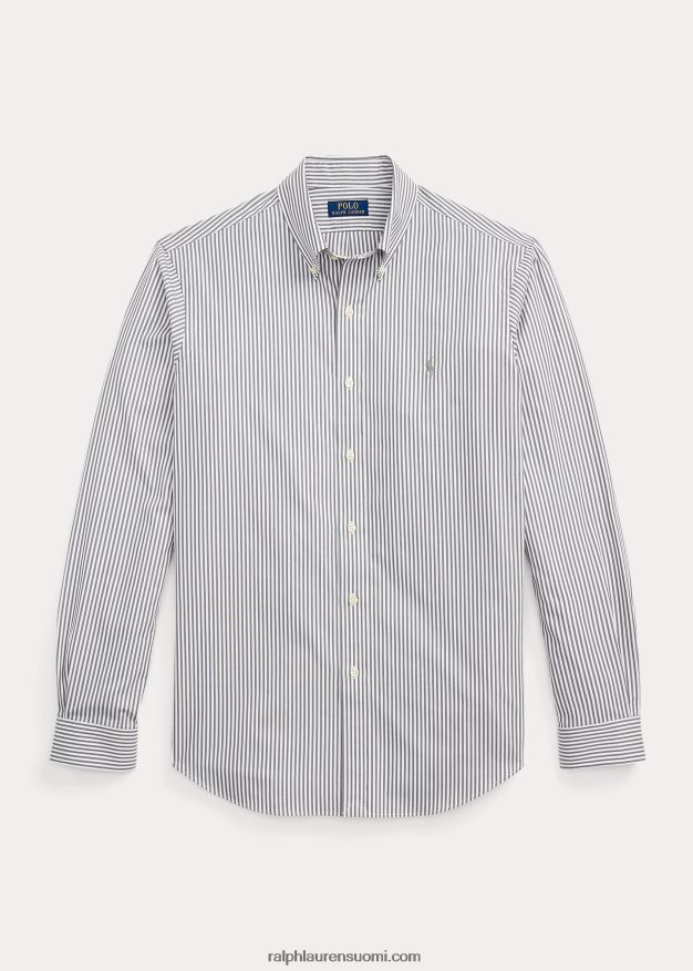 Ralph Lauren miehet klassinen istuvuus raidallinen joustava popliinipaita 0Z24ZR776 parvi harmaa/valkoinen