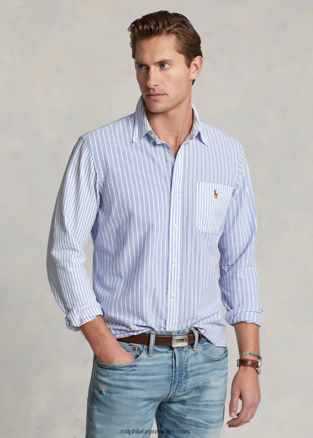 Ralph Lauren miehet klassinen istuvuus raidallinen oxford hauska paita 0Z24ZR769 sininen hauska paita