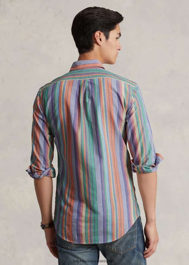 Ralph Lauren miehet klassinen istuvuus raidallinen oxford-paita 0Z24ZR8419 oranssi/vihreä multi