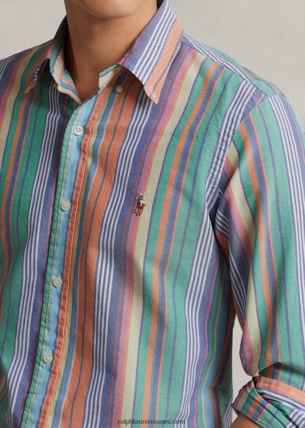 Ralph Lauren miehet klassinen istuvuus raidallinen oxford-paita 0Z24ZR8419 oranssi/vihreä multi