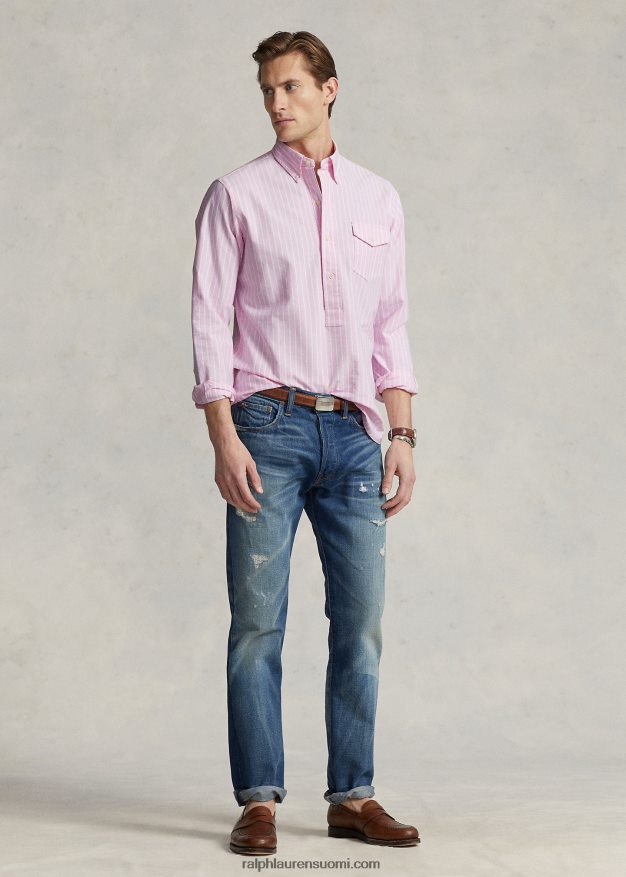 Ralph Lauren miehet klassinen istuvuus raidallinen oxford popover paita 0Z24ZR931 pinkki/valkoinen