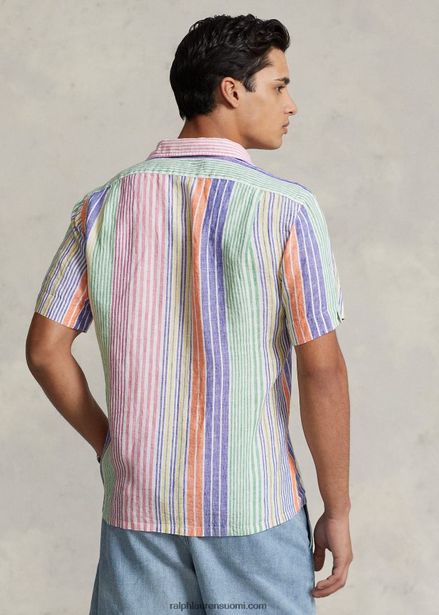 Ralph Lauren miehet klassinen istuvuus raidallinen pellava camp-paita 0Z24ZR1009 valkoinen/kuninkaallinen multi