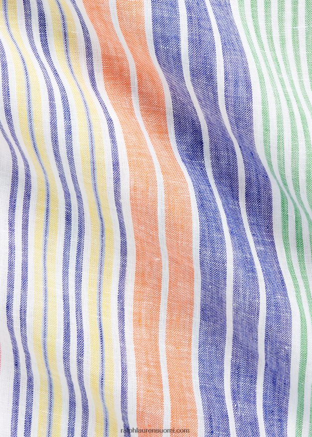 Ralph Lauren miehet klassinen istuvuus raidallinen pellava camp-paita 0Z24ZR1009 valkoinen/kuninkaallinen multi