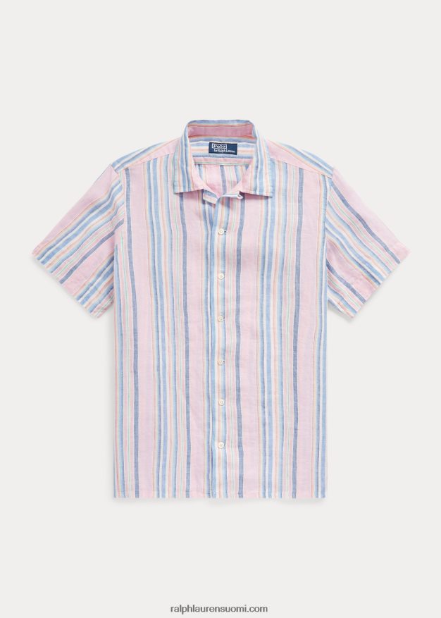 Ralph Lauren miehet klassinen istuvuus raidallinen pellava camp-paita 0Z24ZR1015 pinkki/laivasto multi