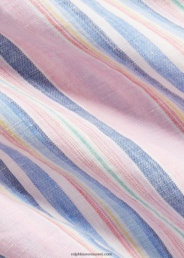 Ralph Lauren miehet klassinen istuvuus raidallinen pellava camp-paita 0Z24ZR1015 pinkki/laivasto multi