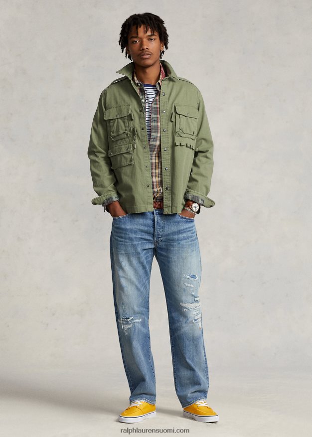 Ralph Lauren miehet klassinen kalanruotopaita 0Z24ZR639 oliivi kalanruoto