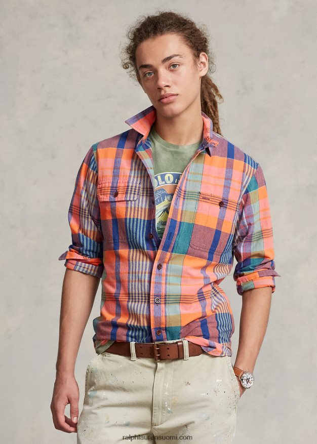 Ralph Lauren miehet klassinen madras-työpaita 0Z24ZR906 oranssi/violetti multi