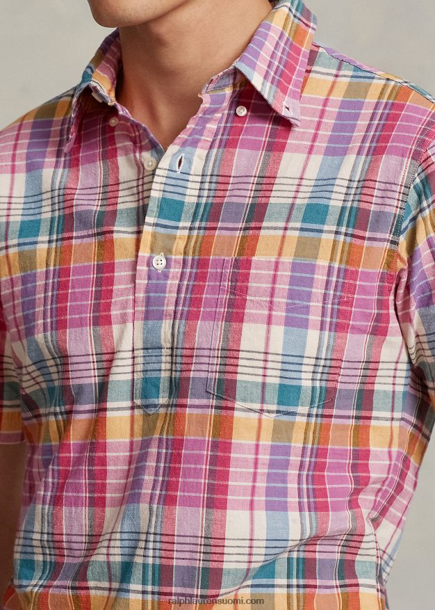 Ralph Lauren miehet klassinen madrasin popover-paita 0Z24ZR1020 pinkki/kermanvärinen multi