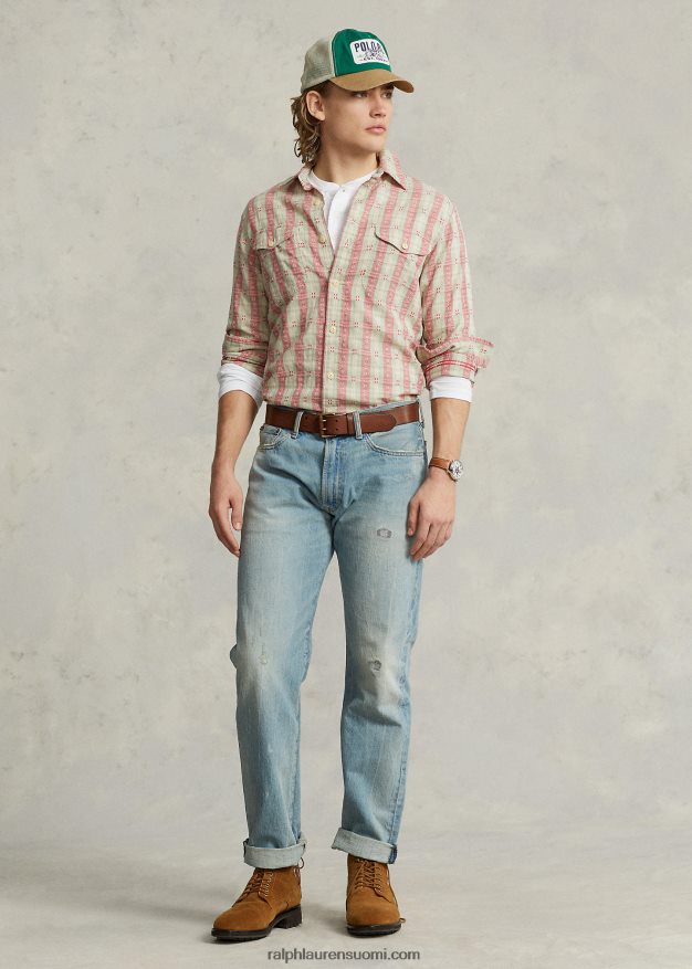 Ralph Lauren miehet klassinen ruudullinen dobby-työpaita 0Z24ZR8443 punainen dobby multi