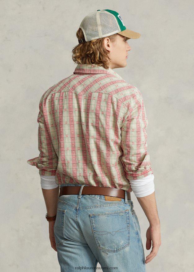 Ralph Lauren miehet klassinen ruudullinen dobby-työpaita 0Z24ZR8443 punainen dobby multi