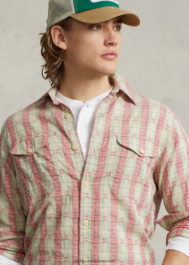 Ralph Lauren miehet klassinen ruudullinen dobby-työpaita 0Z24ZR8443 punainen dobby multi
