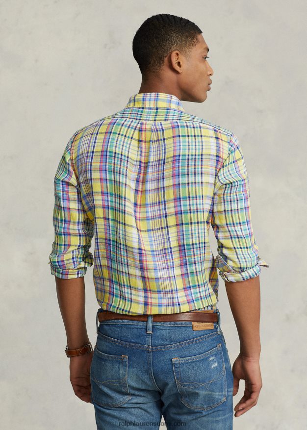 Ralph Lauren miehet klassinen ruudullinen pellavapaita 0Z24ZR1142 keltainen/vihreä multi