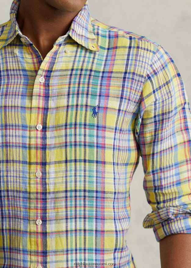 Ralph Lauren miehet klassinen ruudullinen pellavapaita 0Z24ZR1142 keltainen/vihreä multi