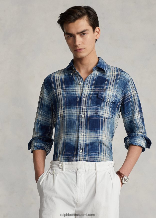 Ralph Lauren miehet klassinen ruudullinen pellavapaita 0Z24ZR1148 indigo valkoinen multi