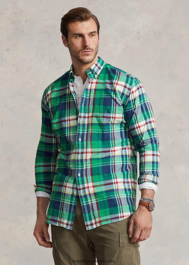 Ralph Lauren miehet madrasin paita 0Z24ZR1548 vihreä/laivasto monitoimi