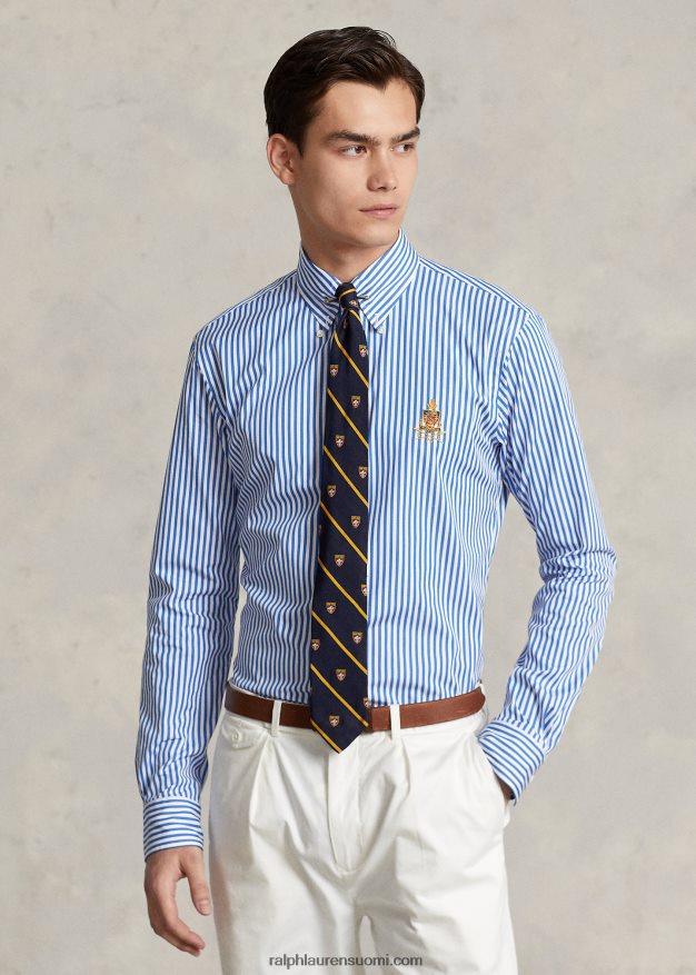 Ralph Lauren miehet mittatilaustyönä raidallinen popliinipaita 0Z24ZR8515 valkoinen/sininen