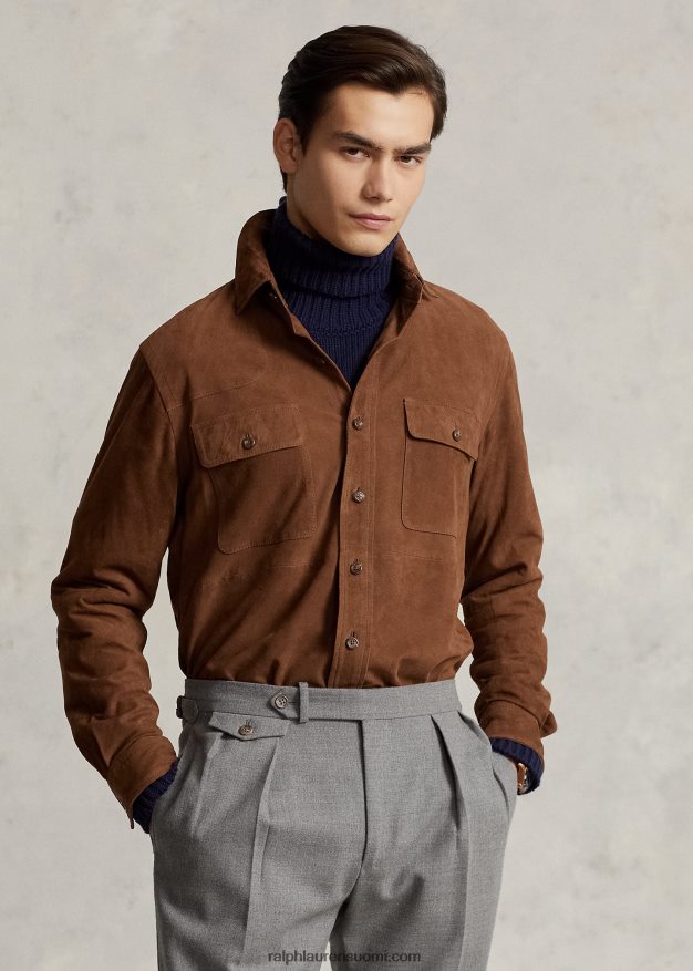 Ralph Lauren miehet mokkanahkainen päällyspaita 0Z24ZR1176 tumma vaaleanruskea