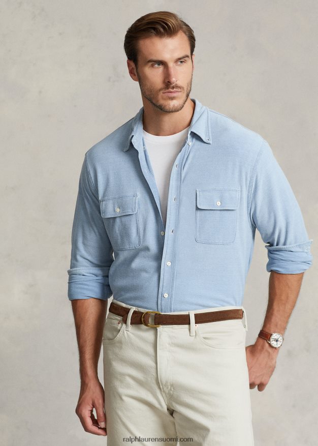Ralph Lauren miehet neulottu chambray työpaita 0Z24ZR1360 vaalea indigo