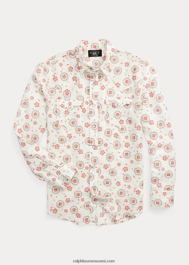 Ralph Lauren miehet ohut bandanna seersucker länsipaita 0Z24ZR1709 rusketus/koralli