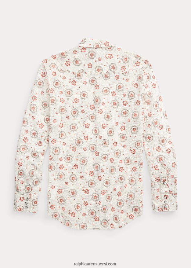 Ralph Lauren miehet ohut bandanna seersucker länsipaita 0Z24ZR1709 rusketus/koralli