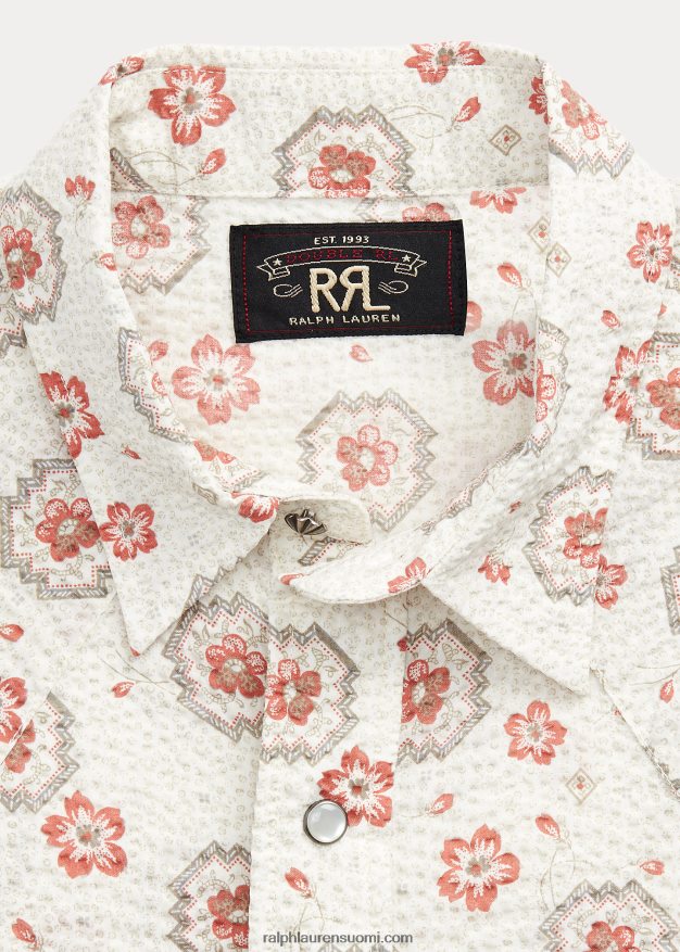 Ralph Lauren miehet ohut bandanna seersucker länsipaita 0Z24ZR1709 rusketus/koralli