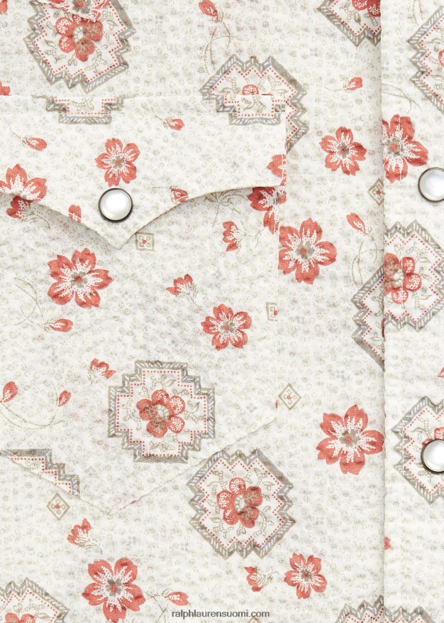 Ralph Lauren miehet ohut bandanna seersucker länsipaita 0Z24ZR1709 rusketus/koralli