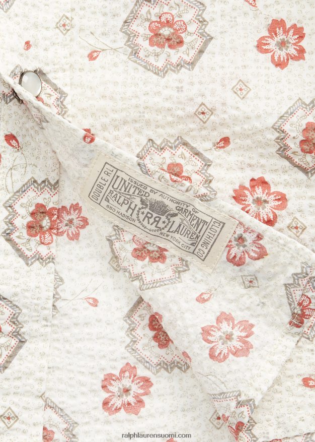 Ralph Lauren miehet ohut bandanna seersucker länsipaita 0Z24ZR1709 rusketus/koralli