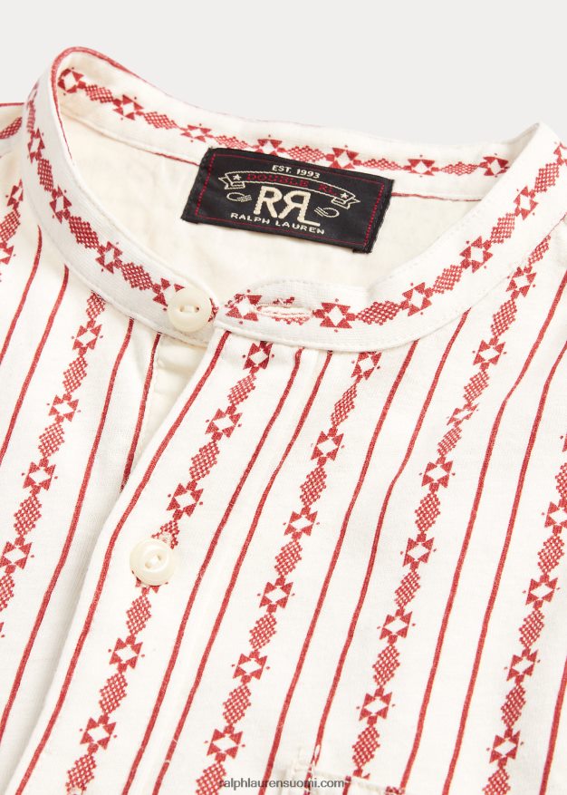 Ralph Lauren miehet painatus pellava-puuvilla popover työpaita 0Z24ZR8701 punainen/kerma