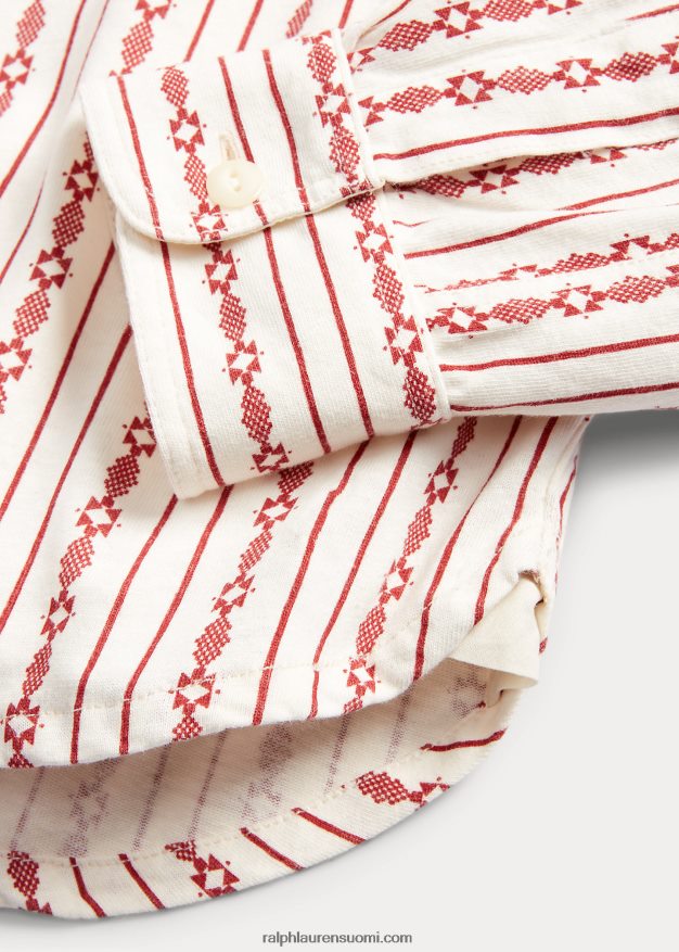 Ralph Lauren miehet painatus pellava-puuvilla popover työpaita 0Z24ZR8701 punainen/kerma