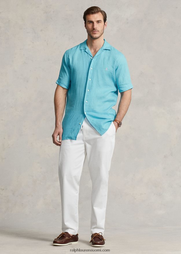 Ralph Lauren miehet pellava leiripaita 0Z24ZR1496 täydellinen turkoosi