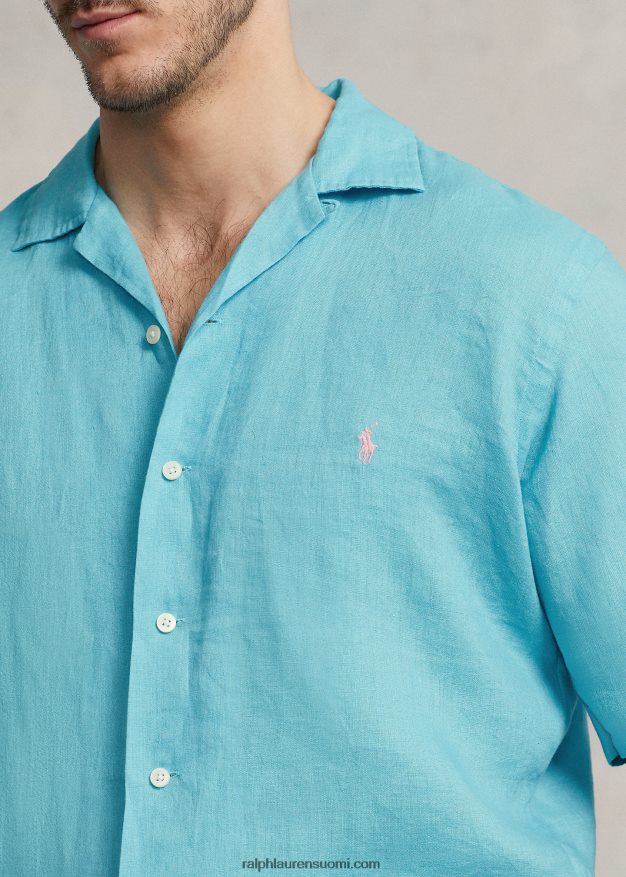 Ralph Lauren miehet pellava leiripaita 0Z24ZR1496 täydellinen turkoosi