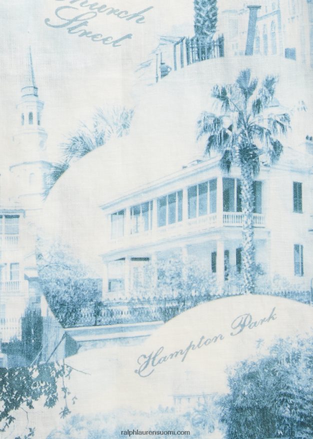 Ralph Lauren miehet postikorttikuvioinen pellava-puuvillainen leiripaita 0Z24ZR1762 kerma/sininen