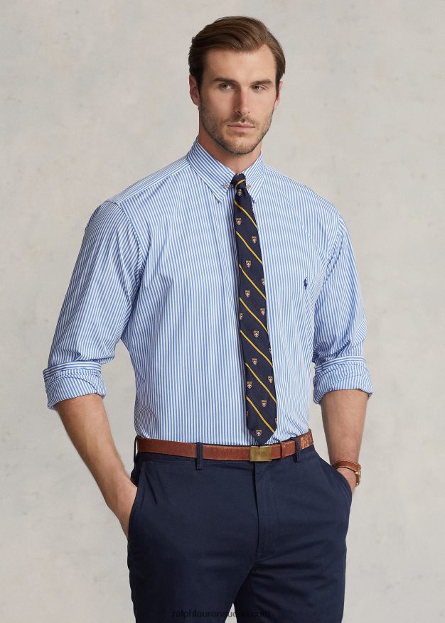 Ralph Lauren miehet raidallinen joustava popliinipaita 0Z24ZR1627 4655h vaaleansininen/valkoinen