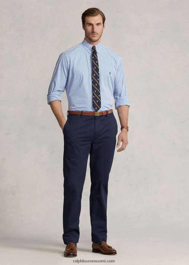 Ralph Lauren miehet raidallinen joustava popliinipaita 0Z24ZR1627 4655h vaaleansininen/valkoinen