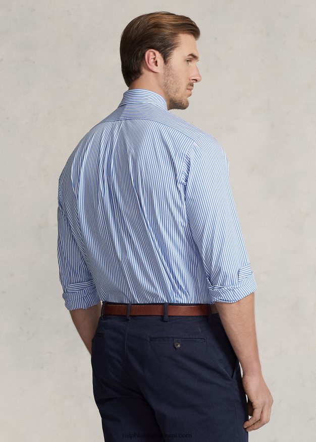 Ralph Lauren miehet raidallinen joustava popliinipaita 0Z24ZR1627 4655h vaaleansininen/valkoinen