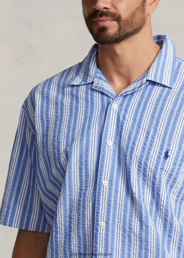 Ralph Lauren miehet raidallinen seersucker paita 0Z24ZR1476 sinivalkoinen