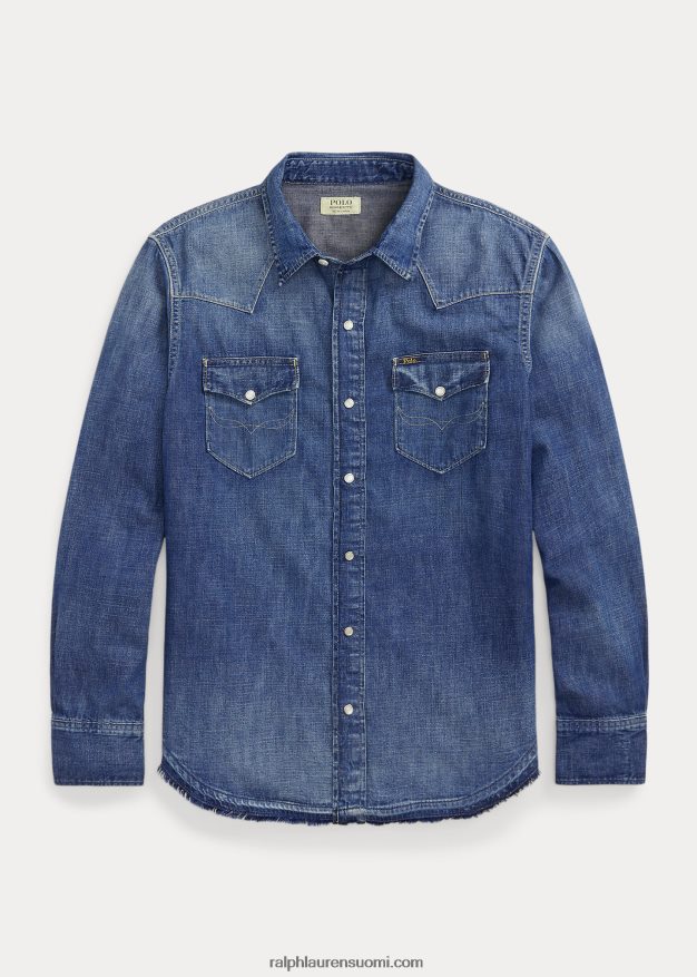 Ralph Lauren miehet rispaisuhelmainen länsimainen farkkupaita 0Z24ZR1205 laivasto