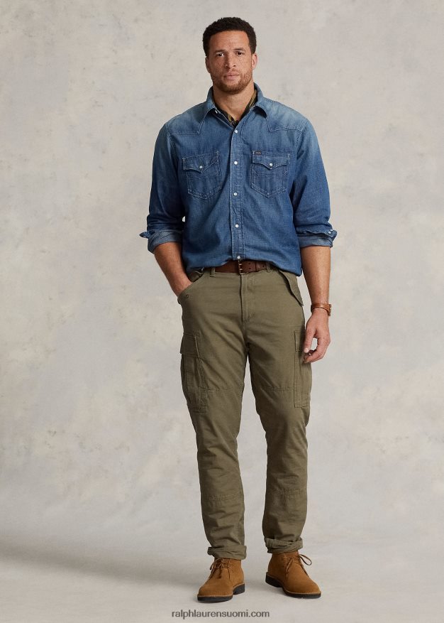 Ralph Lauren miehet rispaisuhelmainen länsimainen farkkupaita 0Z24ZR1479 hocking ldh