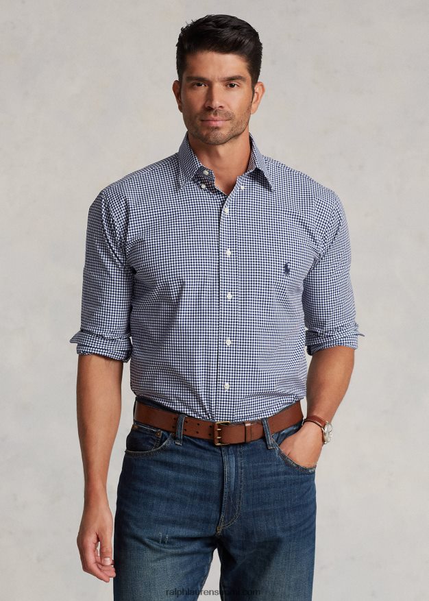 Ralph Lauren miehet ruudullinen joustava popliinipaita 0Z24ZR1325 laivasto/valkoinen