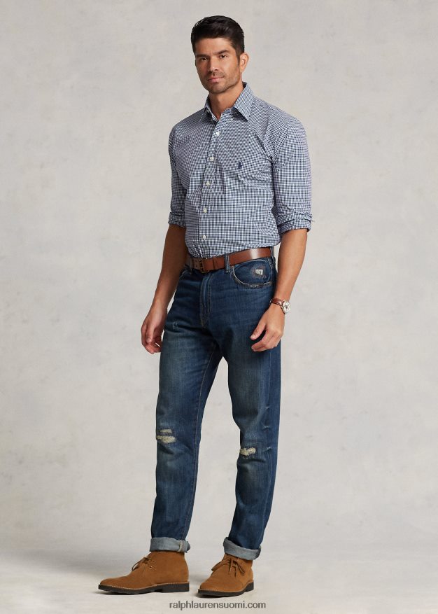 Ralph Lauren miehet ruudullinen joustava popliinipaita 0Z24ZR1325 laivasto/valkoinen