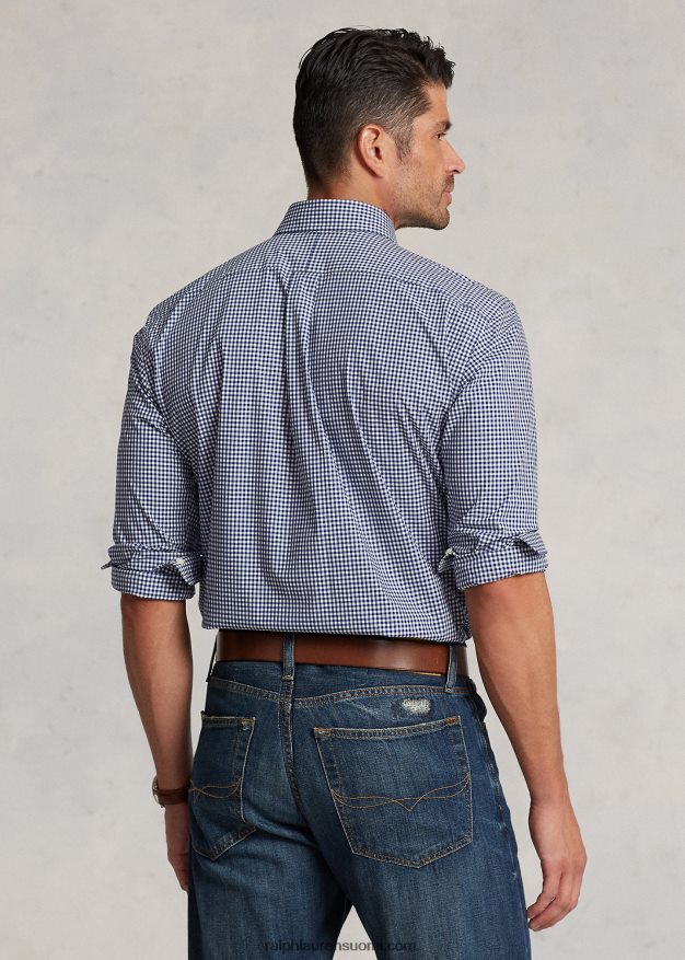 Ralph Lauren miehet ruudullinen joustava popliinipaita 0Z24ZR1325 laivasto/valkoinen