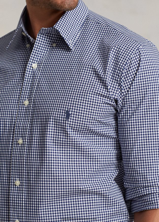 Ralph Lauren miehet ruudullinen joustava popliinipaita 0Z24ZR1325 laivasto/valkoinen