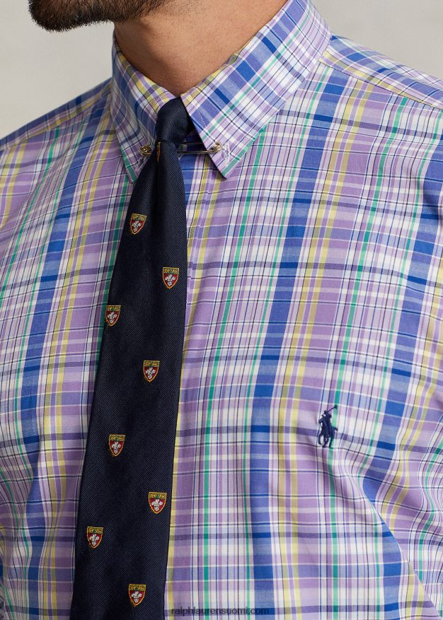 Ralph Lauren miehet ruudullinen joustava popliinipaita 0Z24ZR1809 violetti/keltainen multi