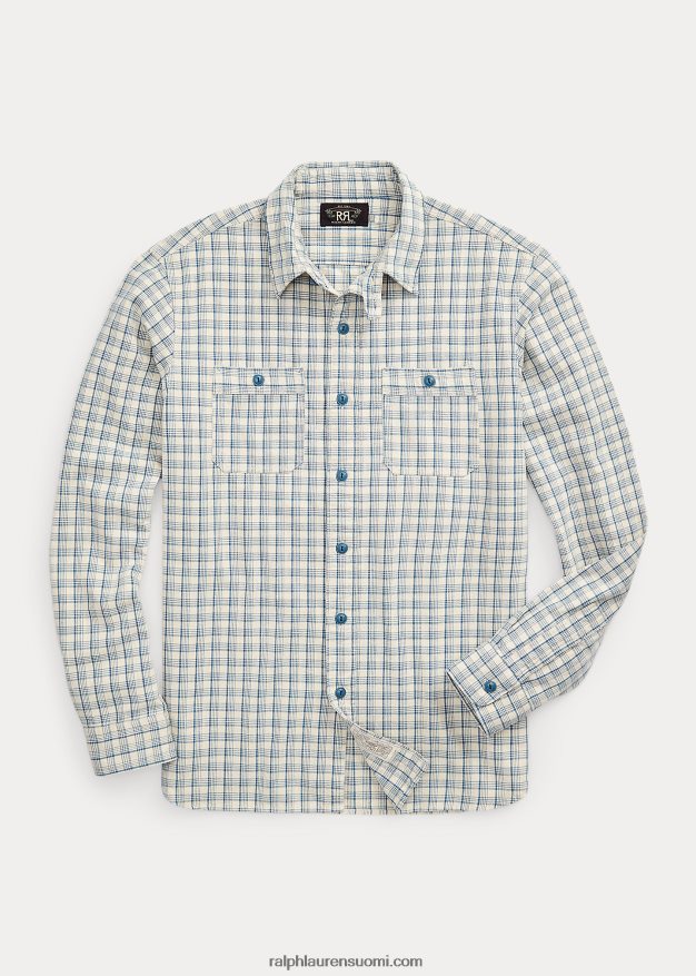 Ralph Lauren miehet ruudullinen kudottu työpaita 0Z24ZR1731 kerma/sininen